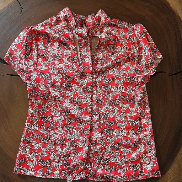 JB by Julie Brown Red Zebra 🦓 Print Blouse/ Size 8 - Picture 6 of 8